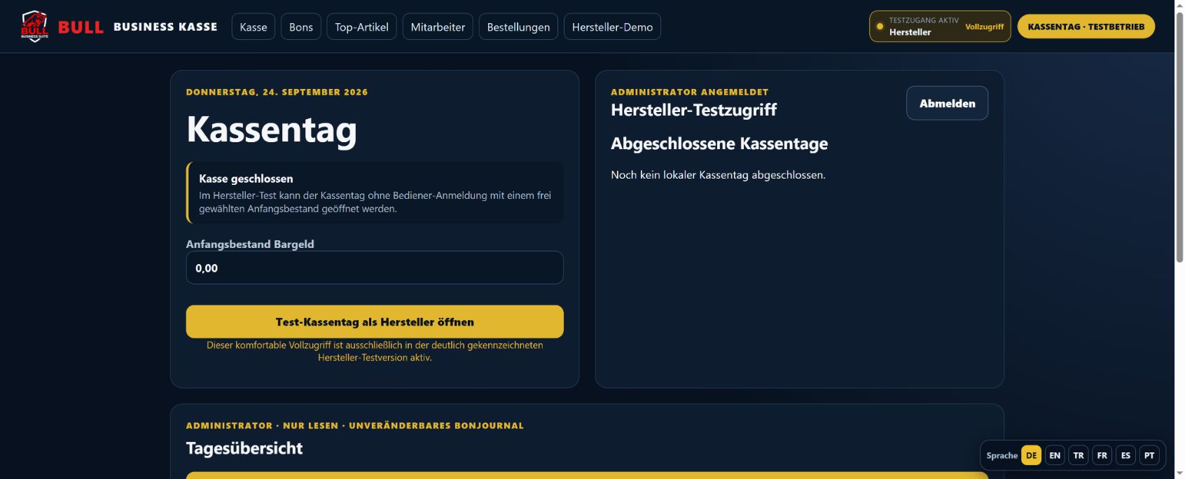 Kassentag eröffnen