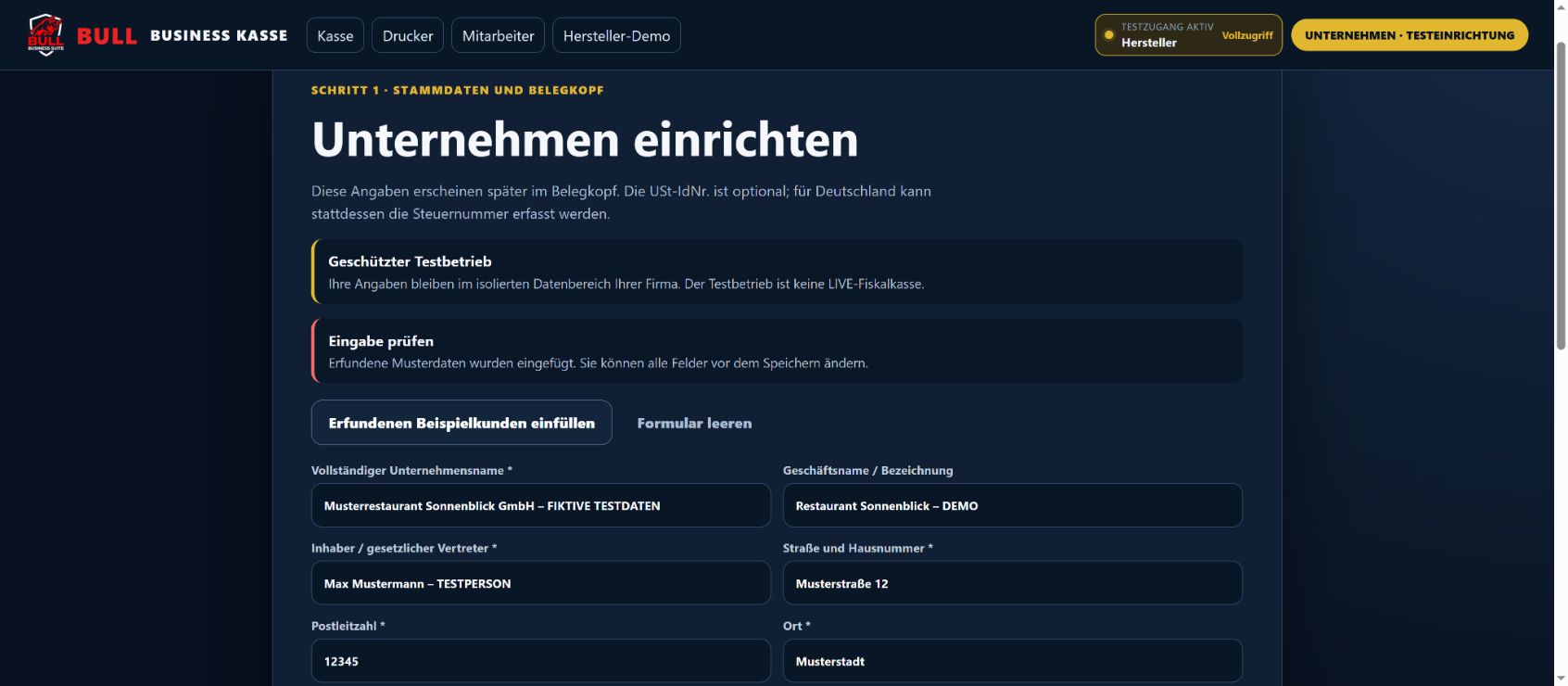 Unternehmensdaten einrichten